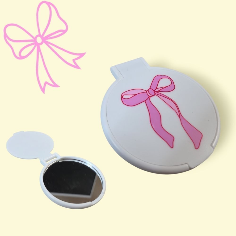 White Compact Mirror with Pink Bow